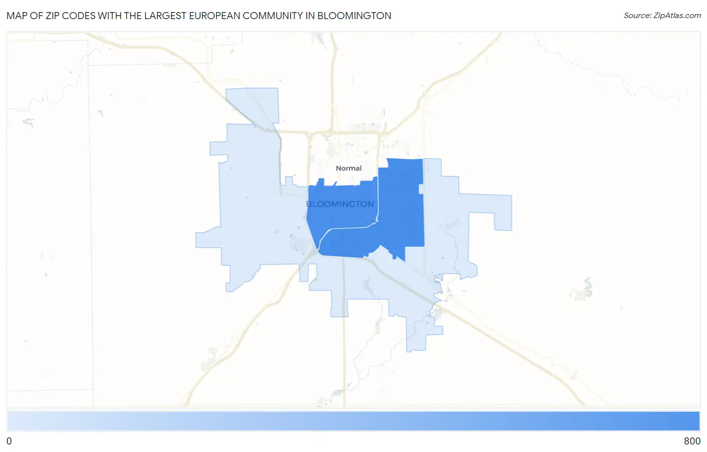 Zip Codes with the Largest European Community in Bloomington Map