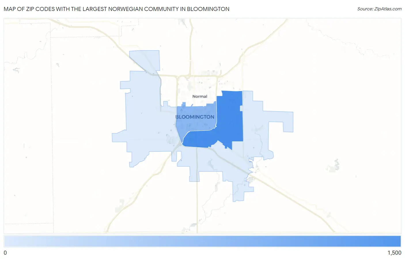 Zip Codes with the Largest Norwegian Community in Bloomington Map