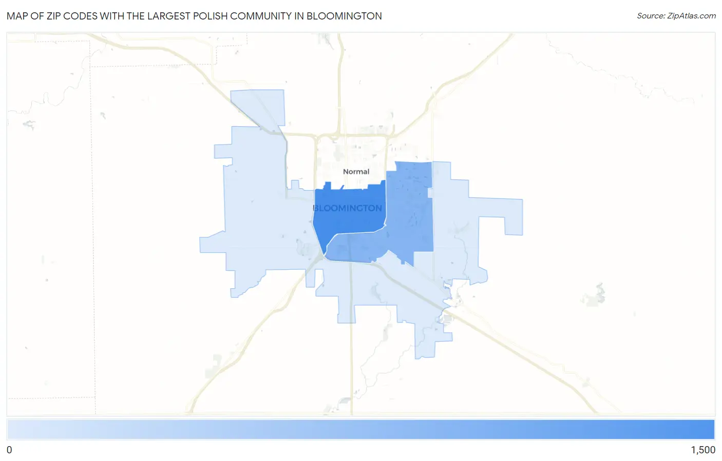 Zip Codes with the Largest Polish Community in Bloomington Map