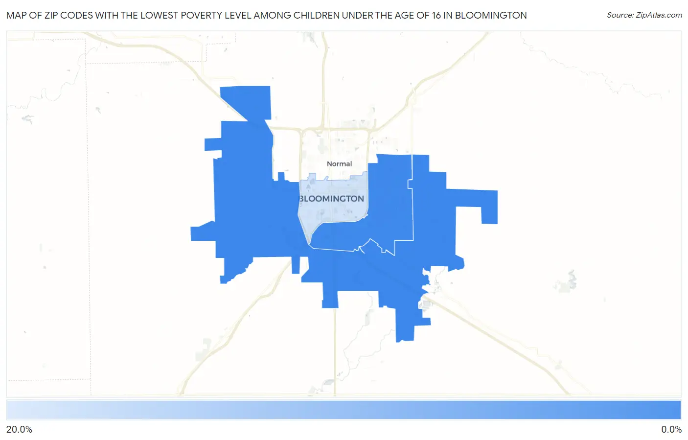 Zip Codes with the Lowest Poverty Level Among Children Under the Age of 16 in Bloomington Map