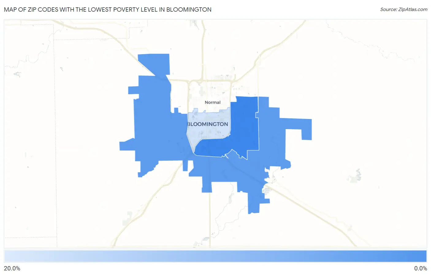 Zip Codes with the Lowest Poverty Level in Bloomington Map