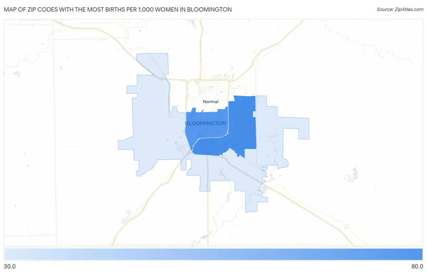 Zip Codes with the Most Births per 1,000 Women in Bloomington Map