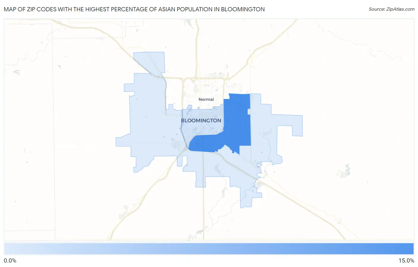 Zip Codes with the Highest Percentage of Asian Population in Bloomington Map