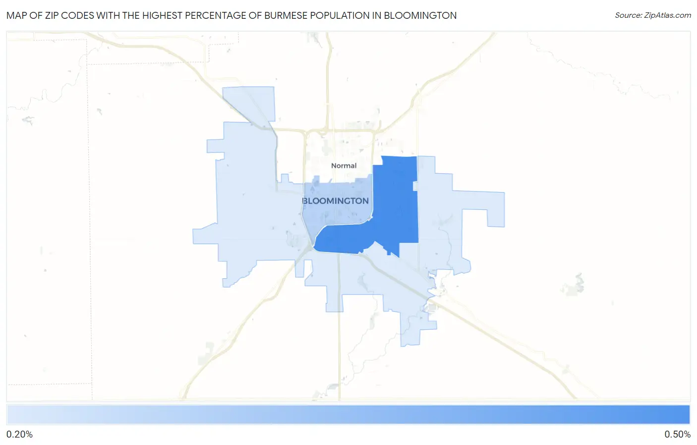 Zip Codes with the Highest Percentage of Burmese Population in Bloomington Map