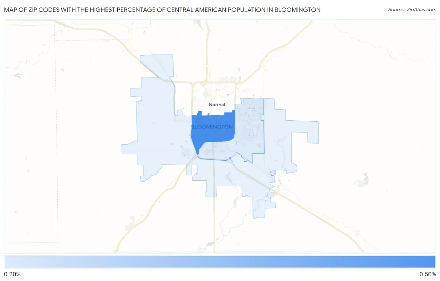 Zip Codes with the Highest Percentage of Central American Population in Bloomington Map
