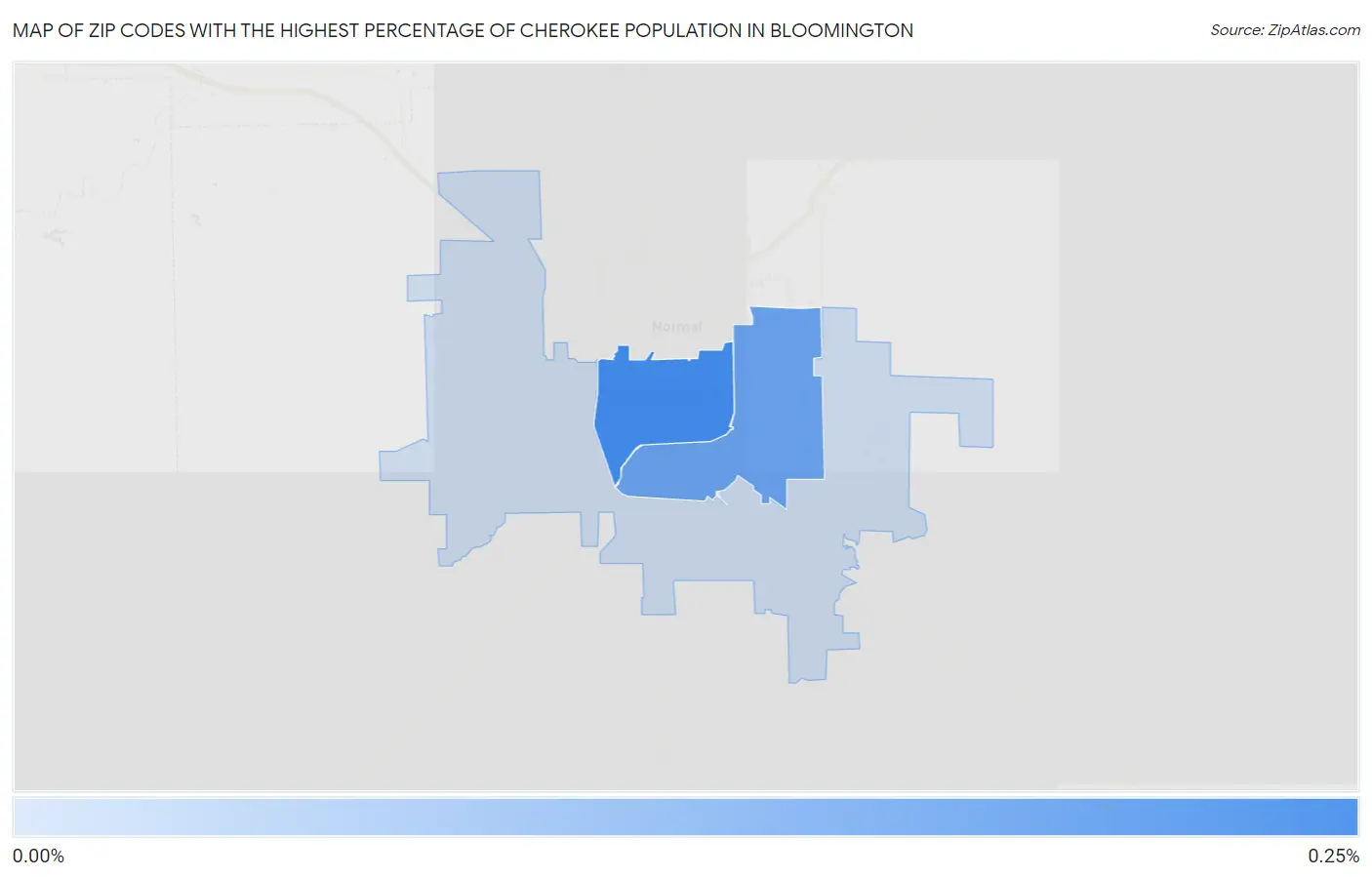 Zip Codes with the Highest Percentage of Cherokee Population in Bloomington Map