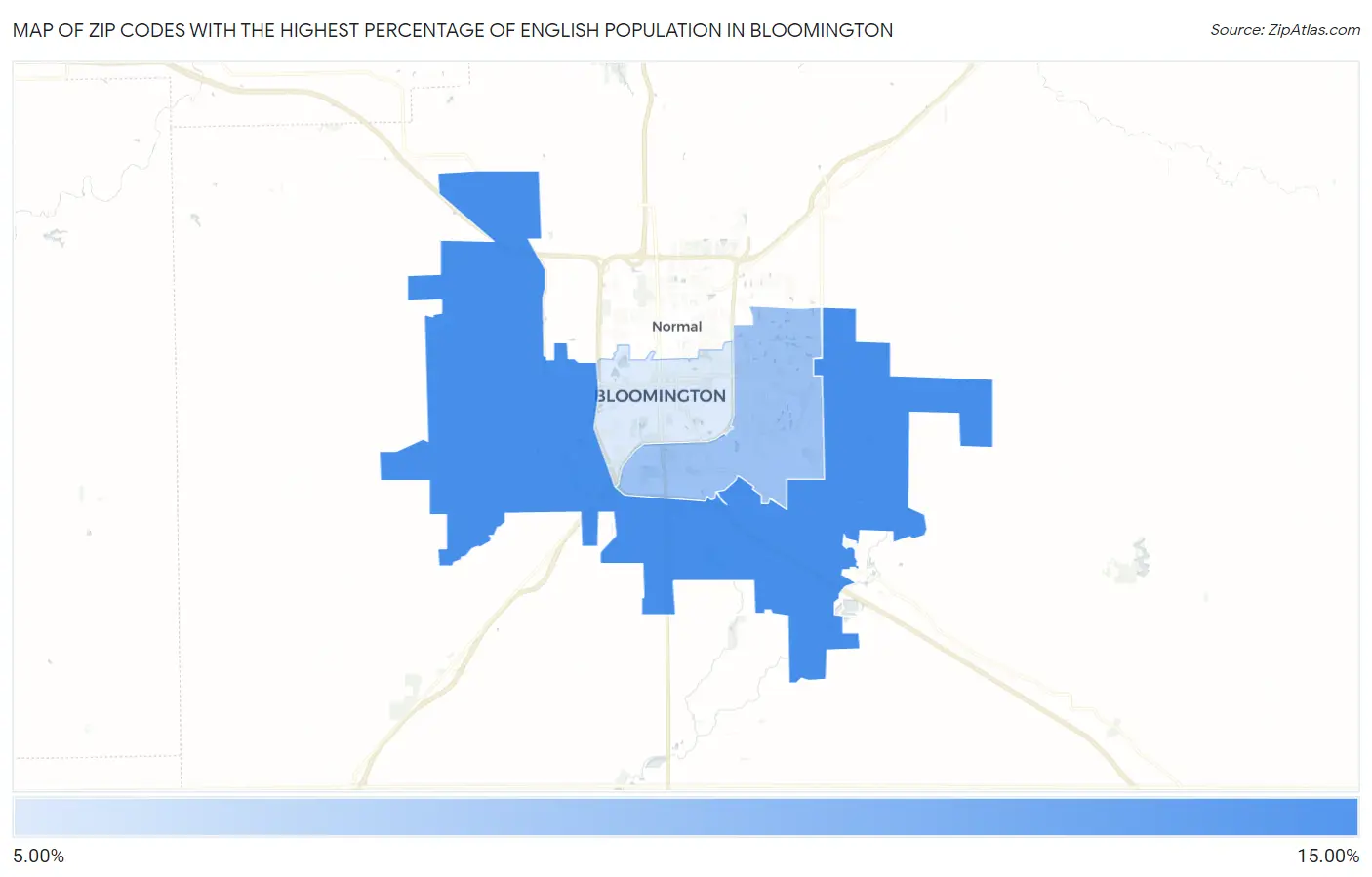 Zip Codes with the Highest Percentage of English Population in Bloomington Map