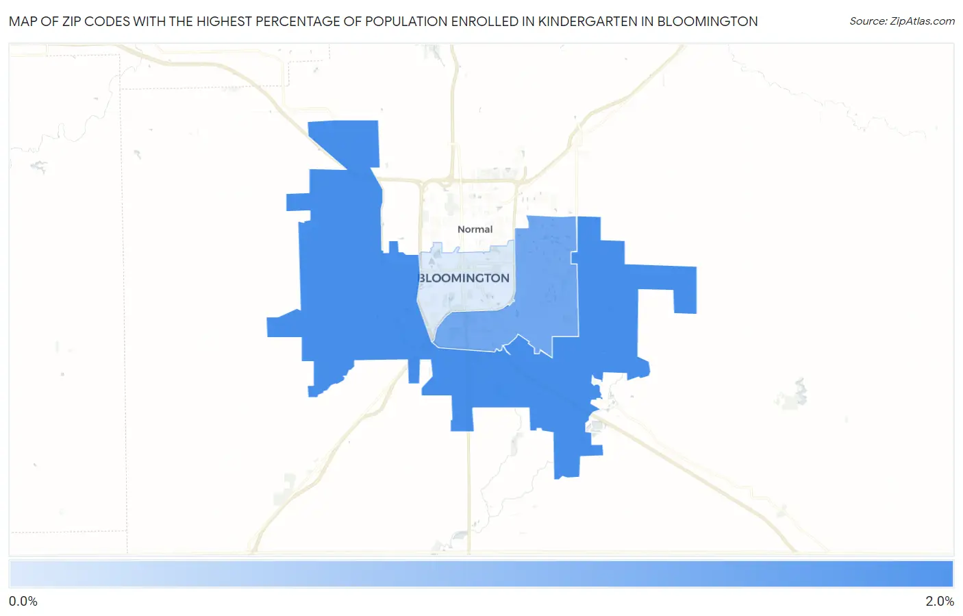 Zip Codes with the Highest Percentage of Population Enrolled in Kindergarten in Bloomington Map