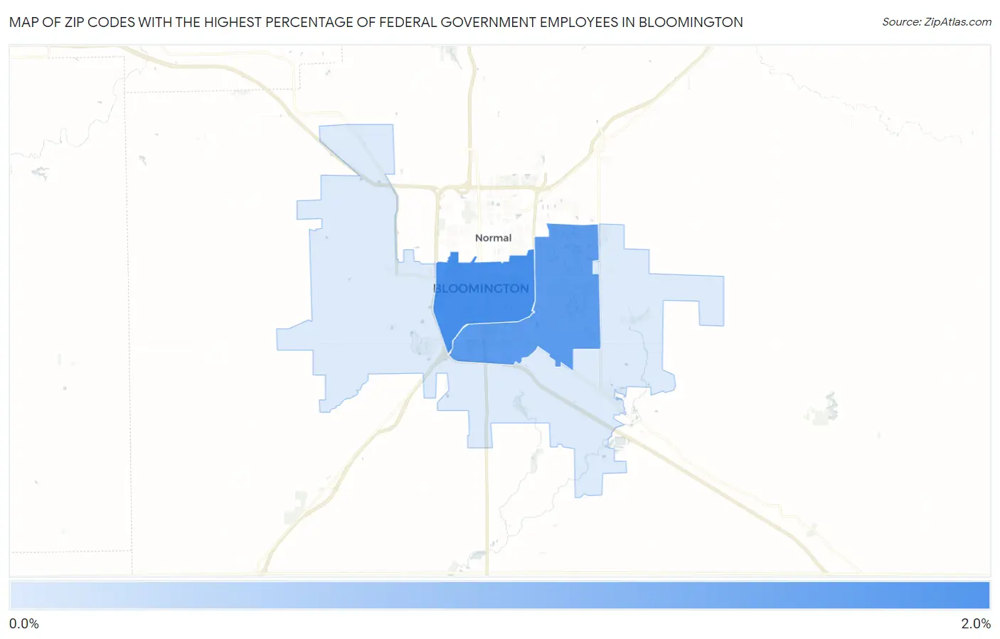 Zip Codes with the Highest Percentage of Federal Government Employees in Bloomington Map