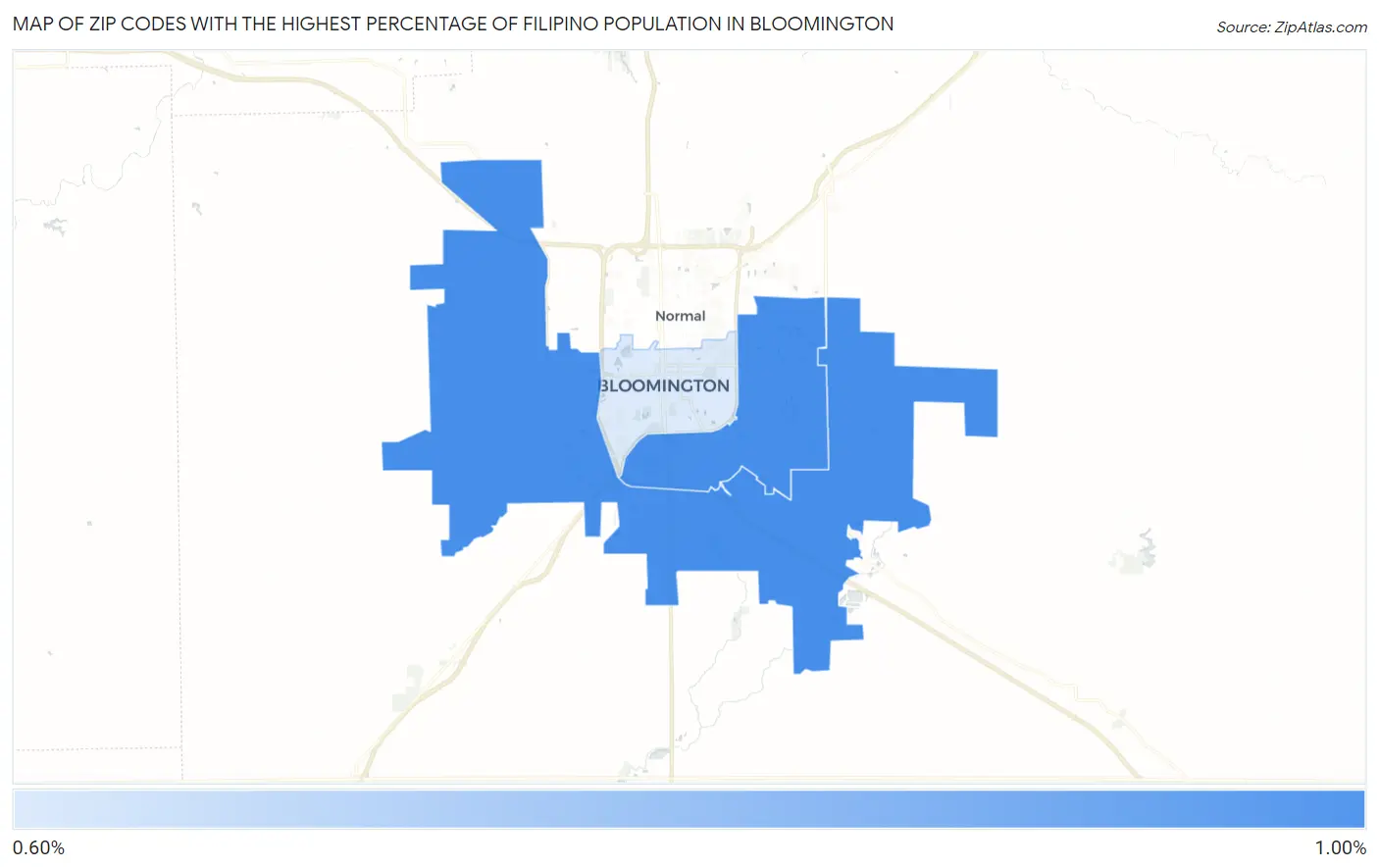 Zip Codes with the Highest Percentage of Filipino Population in Bloomington Map