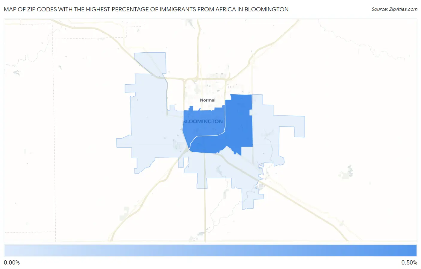Zip Codes with the Highest Percentage of Immigrants from Africa in Bloomington Map