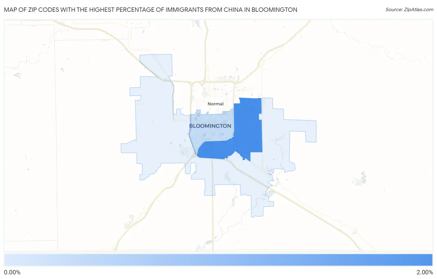 Zip Codes with the Highest Percentage of Immigrants from China in Bloomington Map
