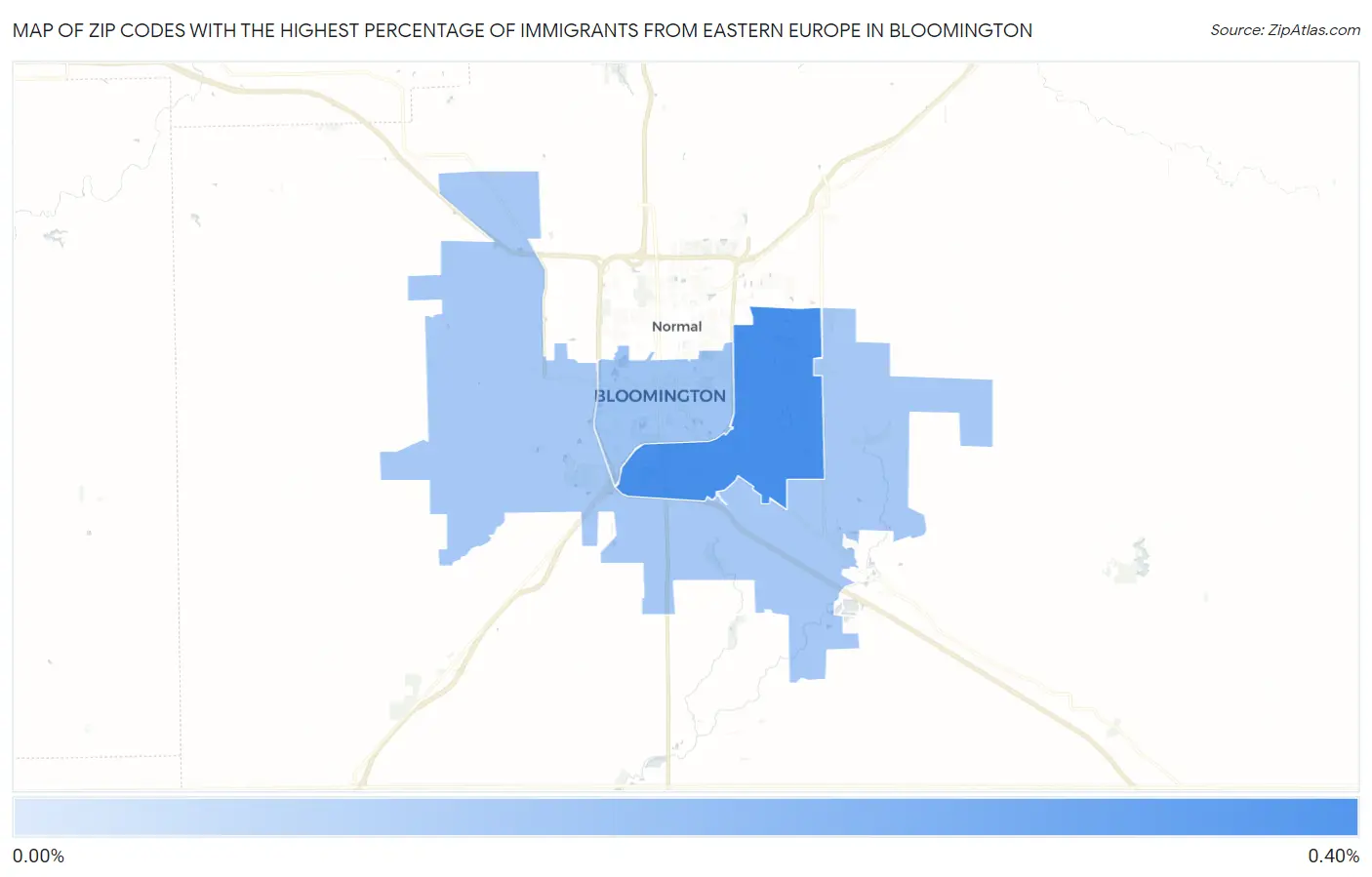 Zip Codes with the Highest Percentage of Immigrants from Eastern Europe in Bloomington Map