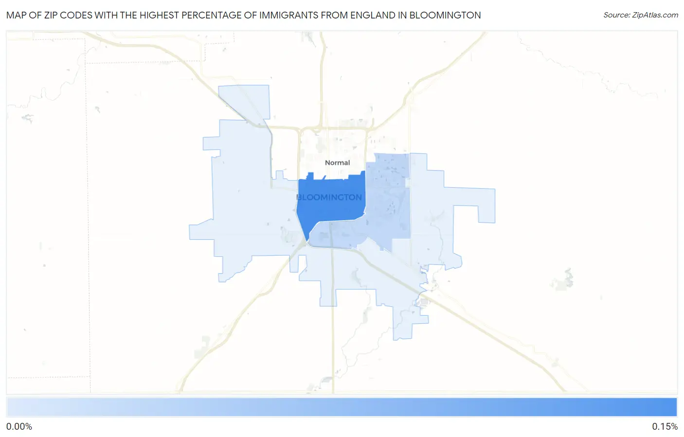Zip Codes with the Highest Percentage of Immigrants from England in Bloomington Map