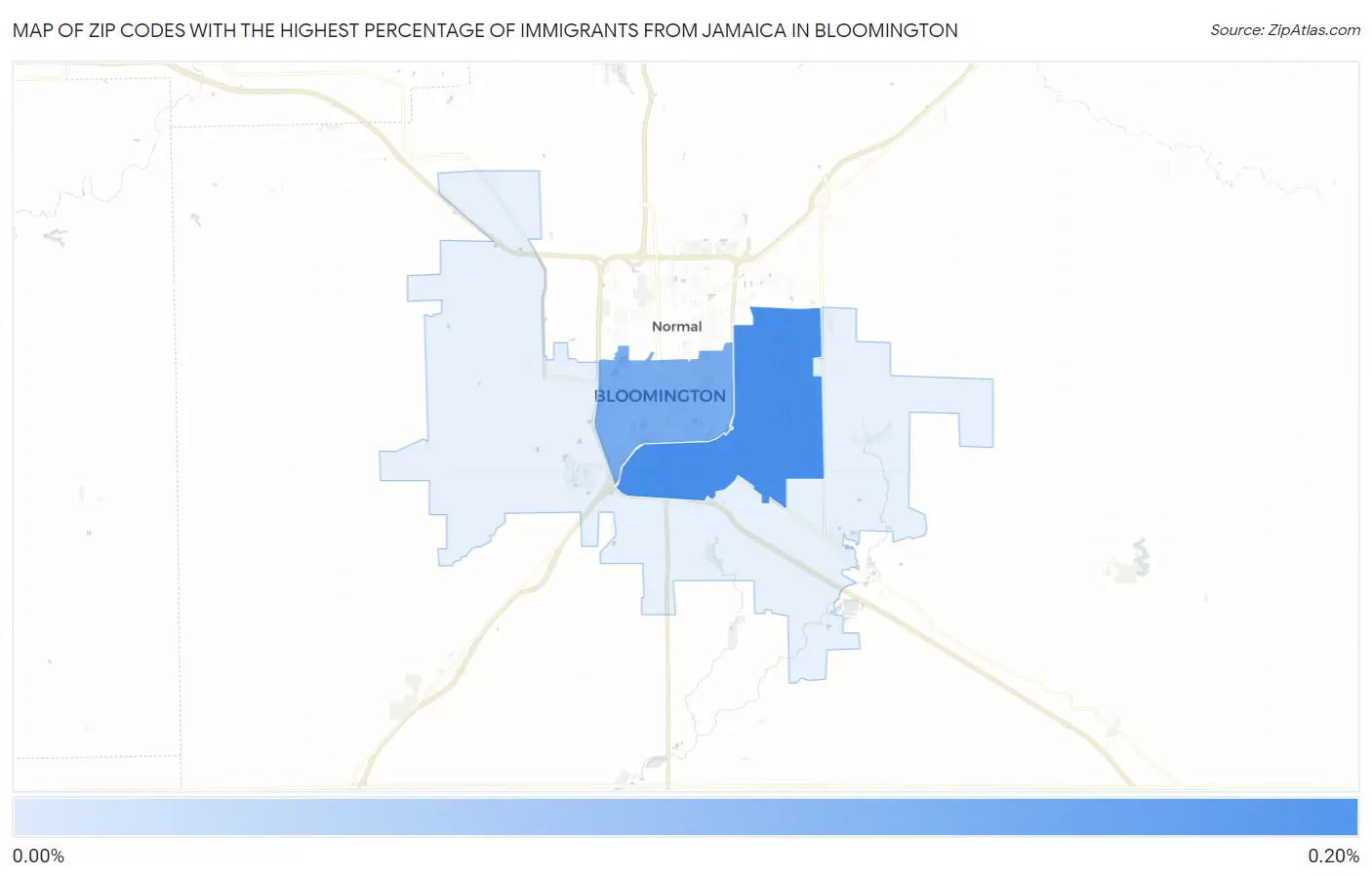 Zip Codes with the Highest Percentage of Immigrants from Jamaica in Bloomington Map