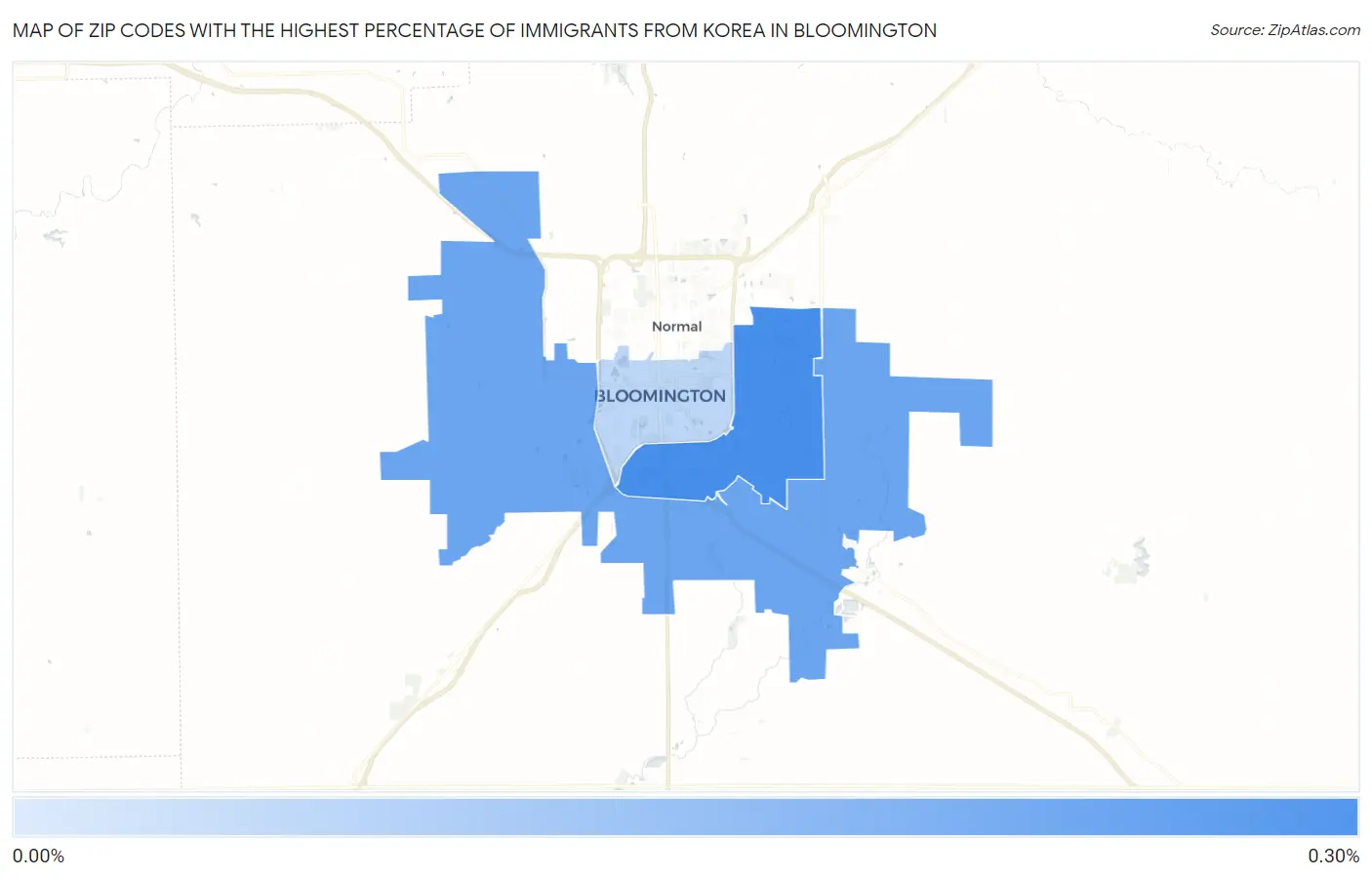 Zip Codes with the Highest Percentage of Immigrants from Korea in Bloomington Map