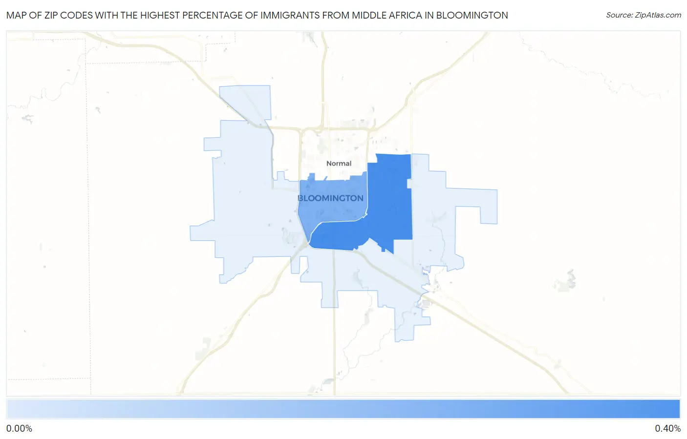 Zip Codes with the Highest Percentage of Immigrants from Middle Africa in Bloomington Map