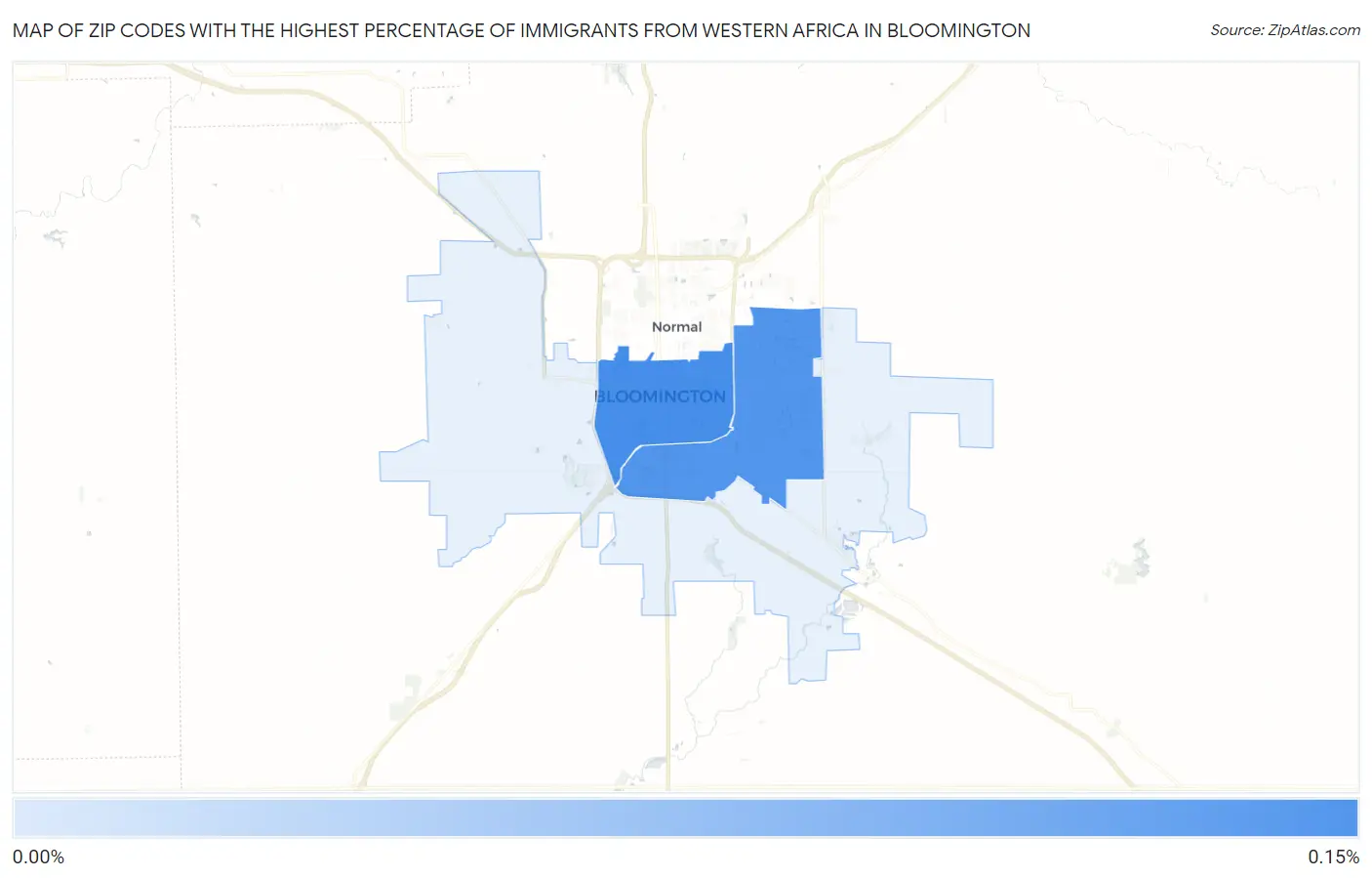 Zip Codes with the Highest Percentage of Immigrants from Western Africa in Bloomington Map