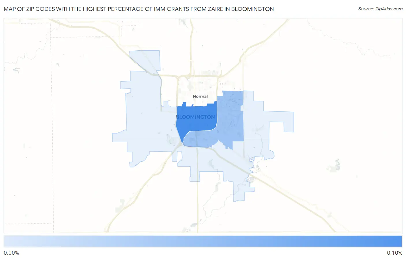 Zip Codes with the Highest Percentage of Immigrants from Zaire in Bloomington Map