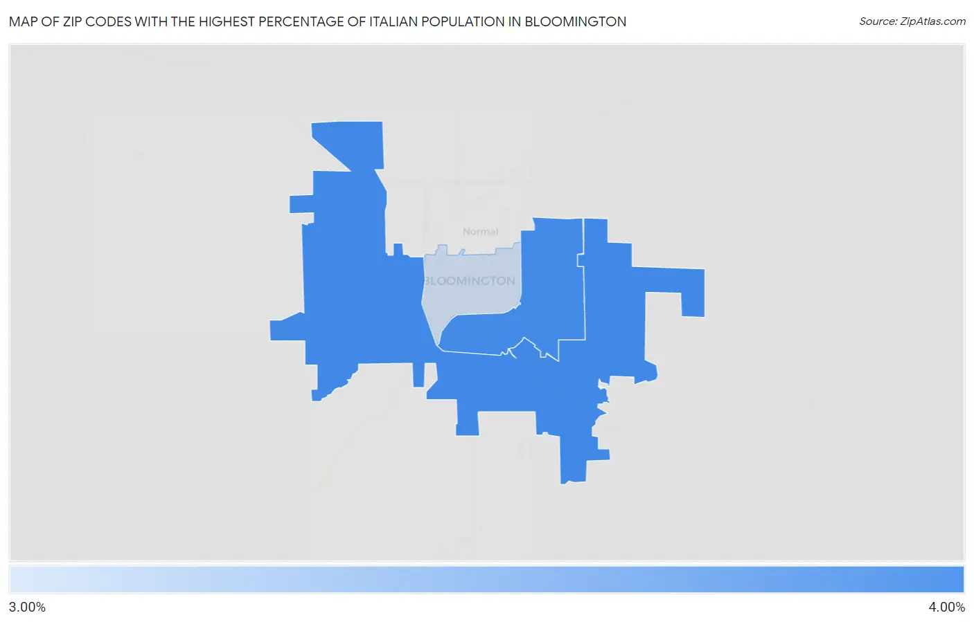Zip Codes with the Highest Percentage of Italian Population in Bloomington Map