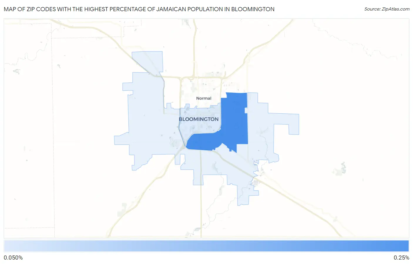 Zip Codes with the Highest Percentage of Jamaican Population in Bloomington Map