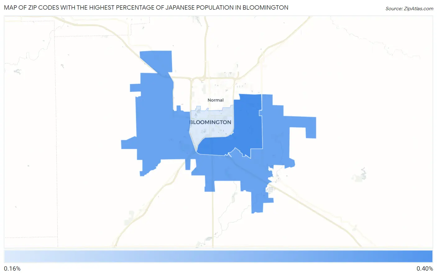 Zip Codes with the Highest Percentage of Japanese Population in Bloomington Map
