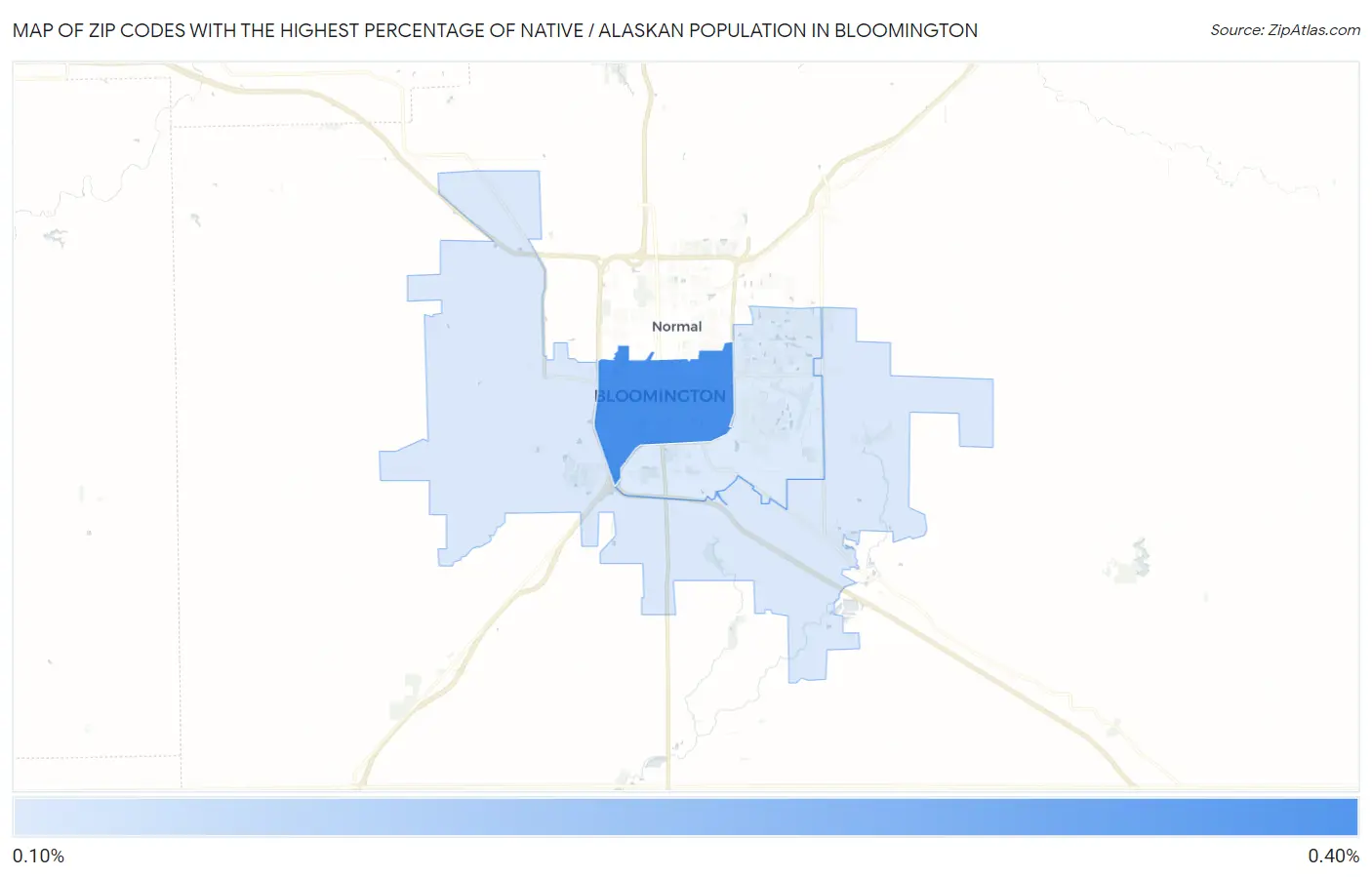 Zip Codes with the Highest Percentage of Native / Alaskan Population in Bloomington Map