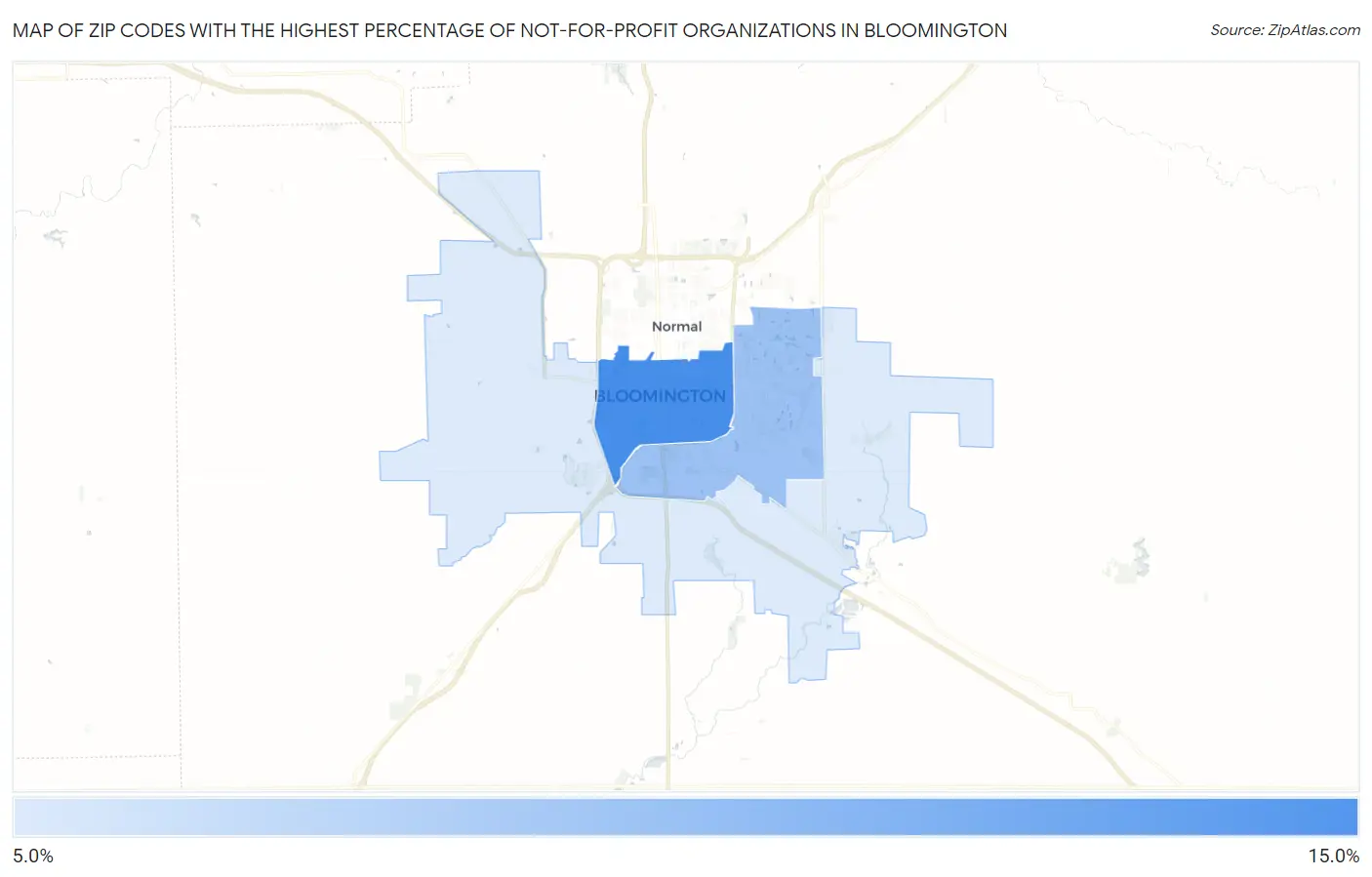 Zip Codes with the Highest Percentage of Not-for-profit Organizations in Bloomington Map
