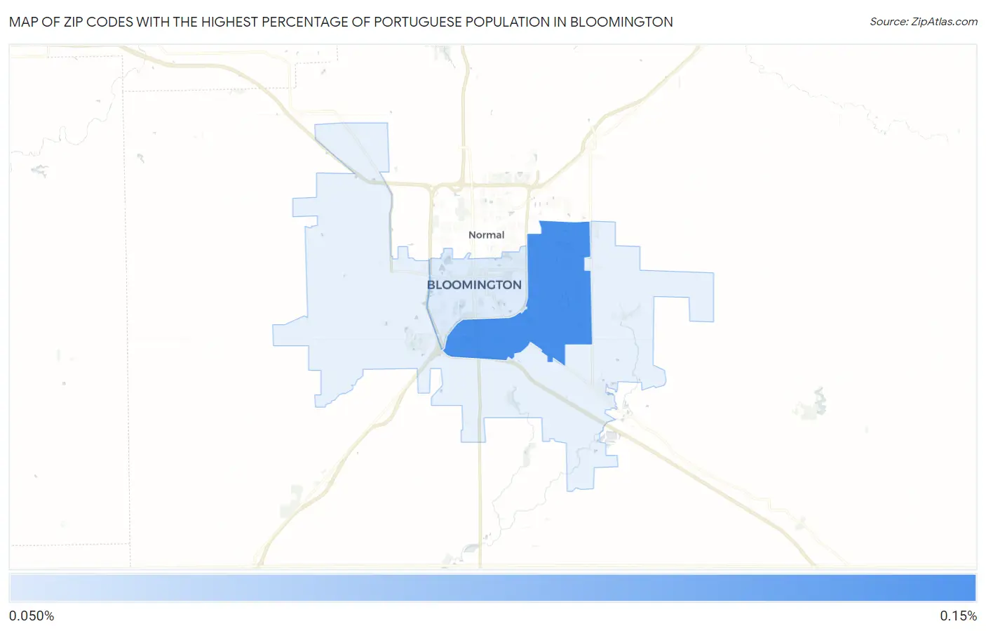 Zip Codes with the Highest Percentage of Portuguese Population in Bloomington Map
