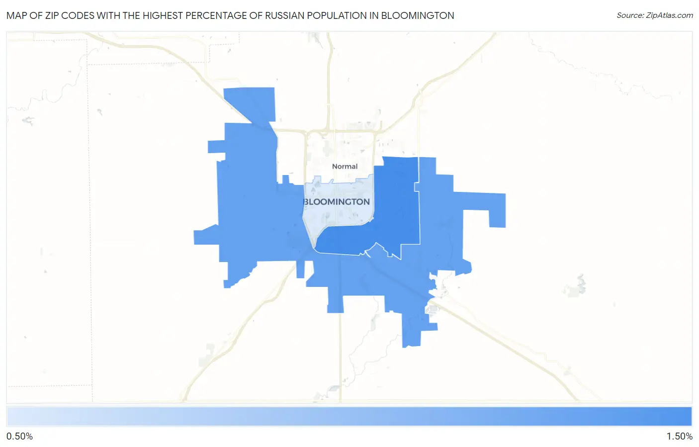 Zip Codes with the Highest Percentage of Russian Population in Bloomington Map