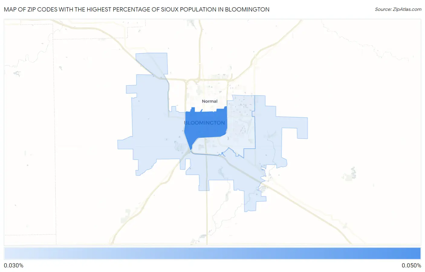 Zip Codes with the Highest Percentage of Sioux Population in Bloomington Map