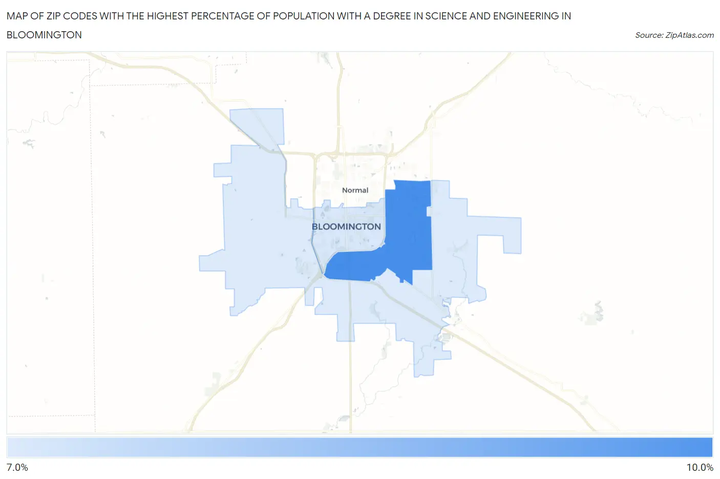 Zip Codes with the Highest Percentage of Population with a Degree in Science and Engineering in Bloomington Map