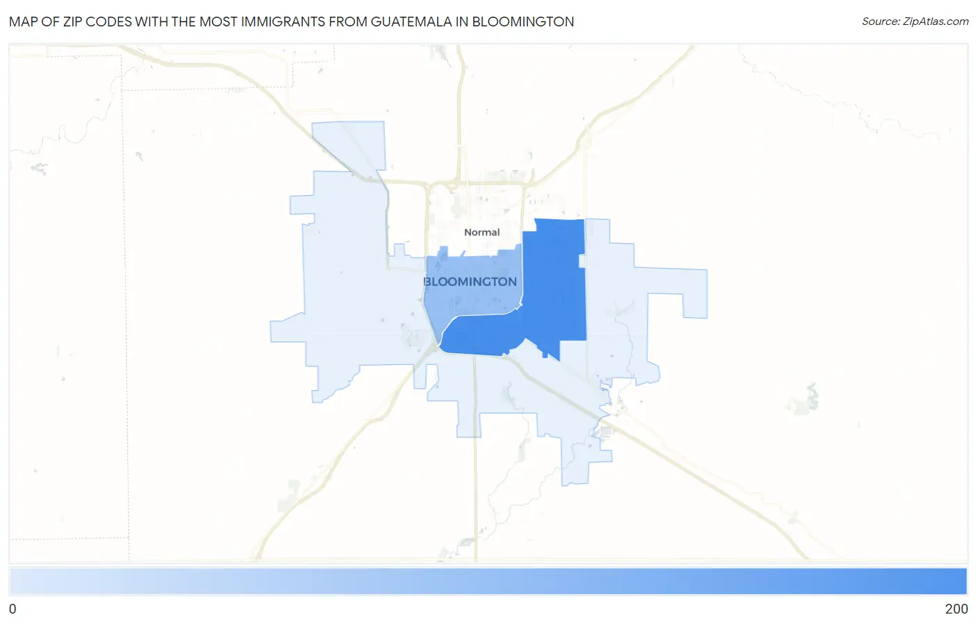 Zip Codes with the Most Immigrants from Guatemala in Bloomington Map