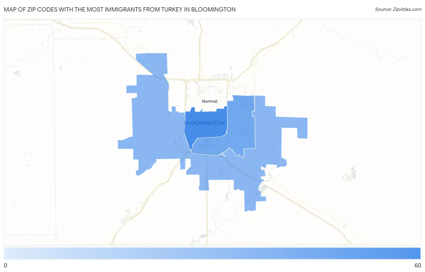 Zip Codes with the Most Immigrants from Turkey in Bloomington Map
