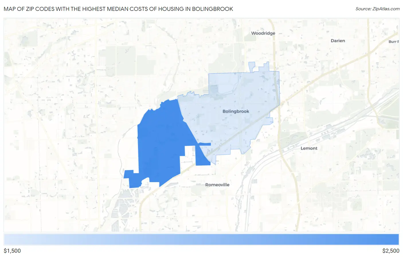 Zip Codes with the Highest Median Costs of Housing in Bolingbrook Map