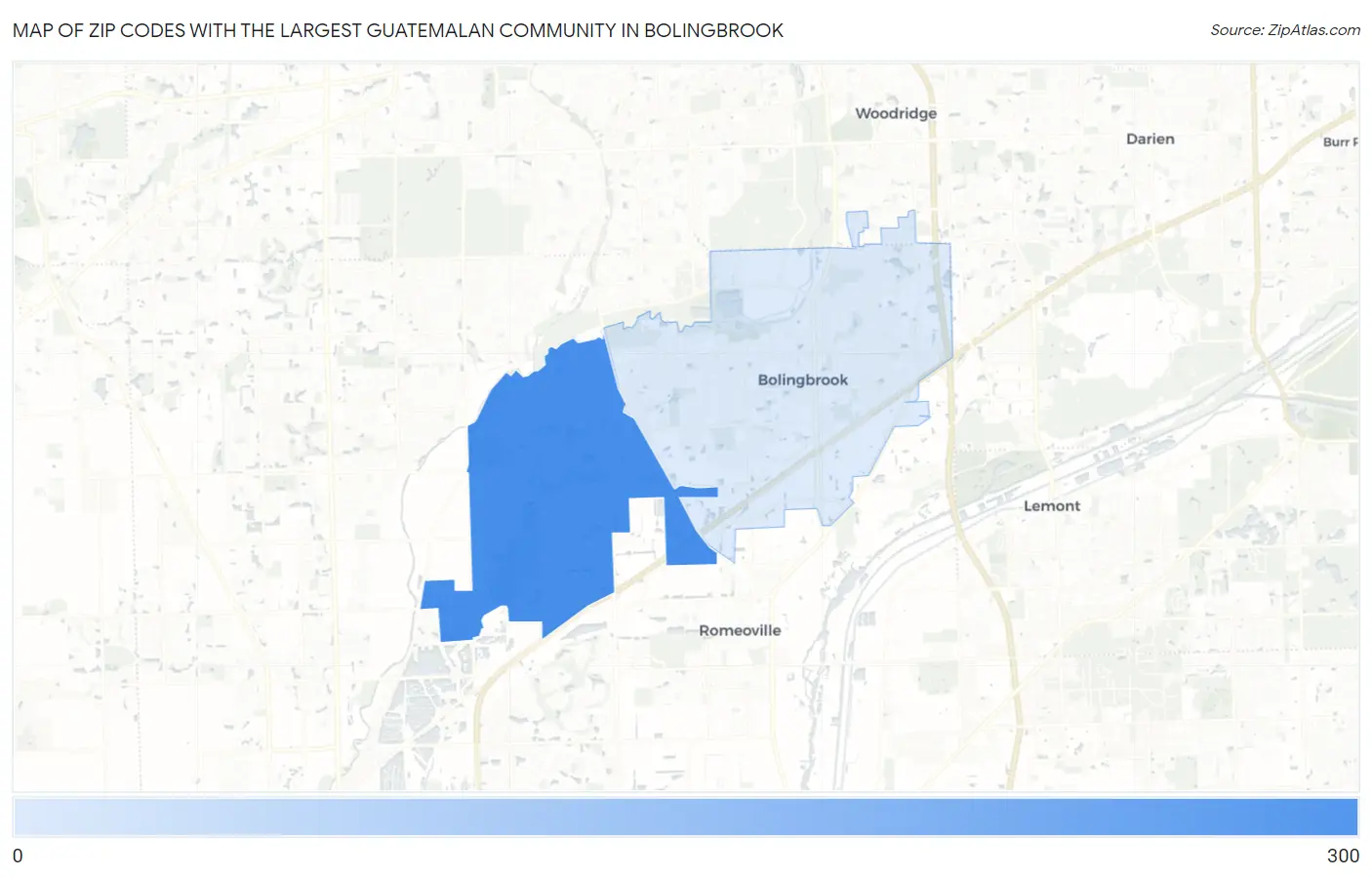 Zip Codes with the Largest Guatemalan Community in Bolingbrook Map