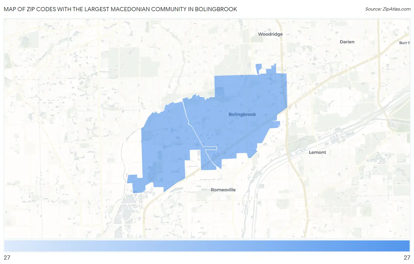 Zip Codes with the Largest Macedonian Community in Bolingbrook Map