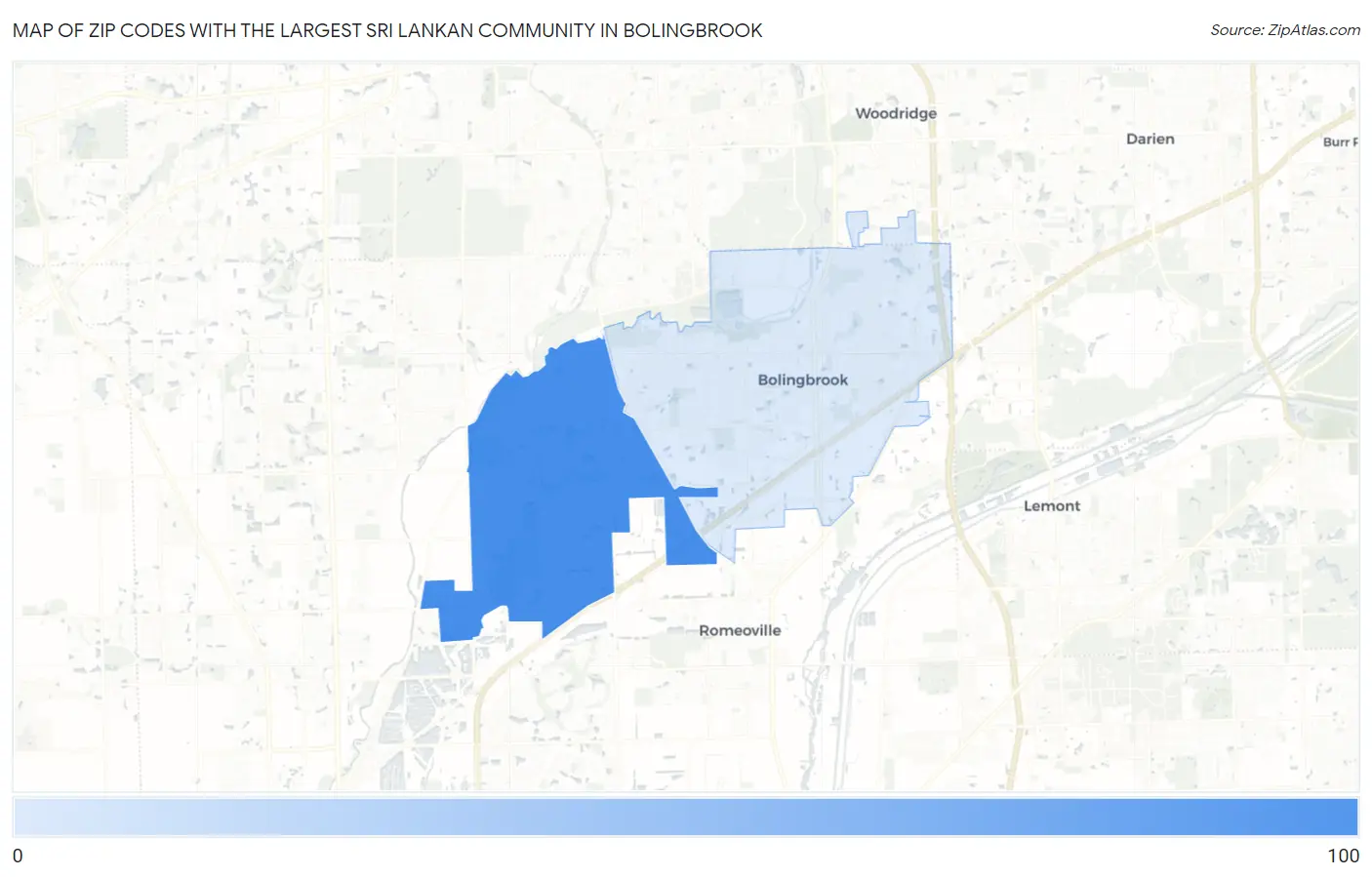 Zip Codes with the Largest Sri Lankan Community in Bolingbrook Map