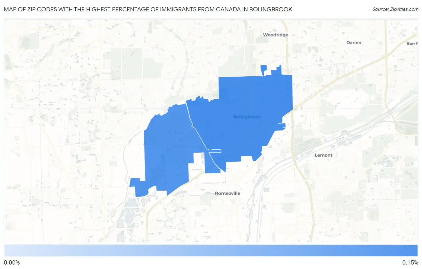 Zip Codes with the Highest Percentage of Immigrants from Canada in Bolingbrook Map