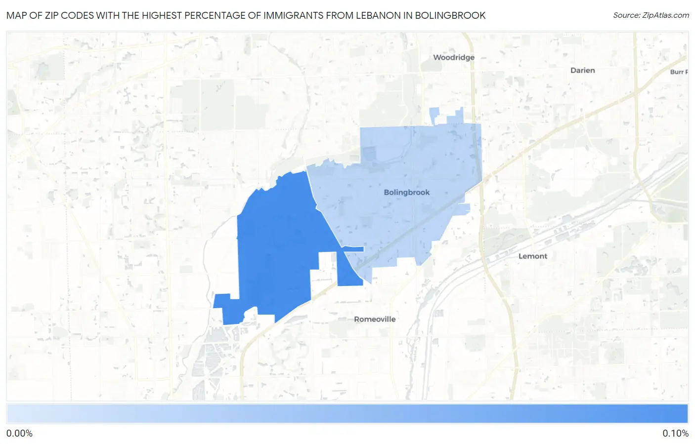 Zip Codes with the Highest Percentage of Immigrants from Lebanon in Bolingbrook Map