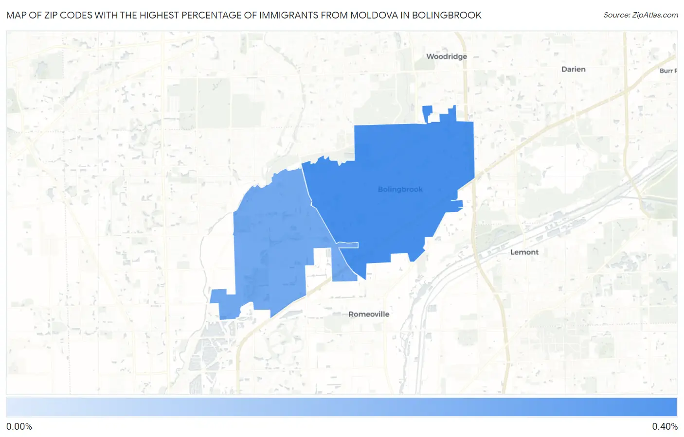 Zip Codes with the Highest Percentage of Immigrants from Moldova in Bolingbrook Map