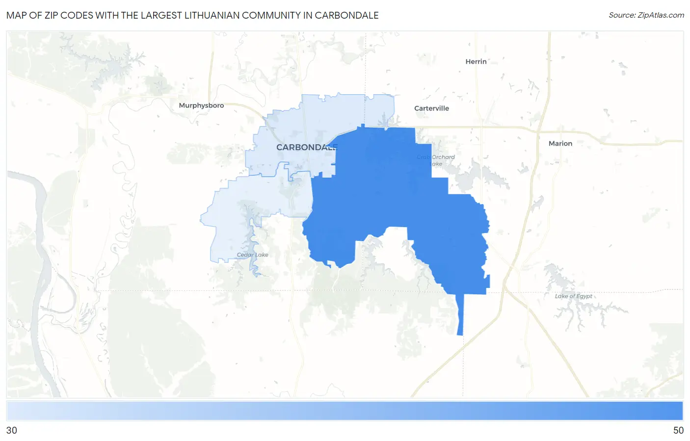 Zip Codes with the Largest Lithuanian Community in Carbondale Map