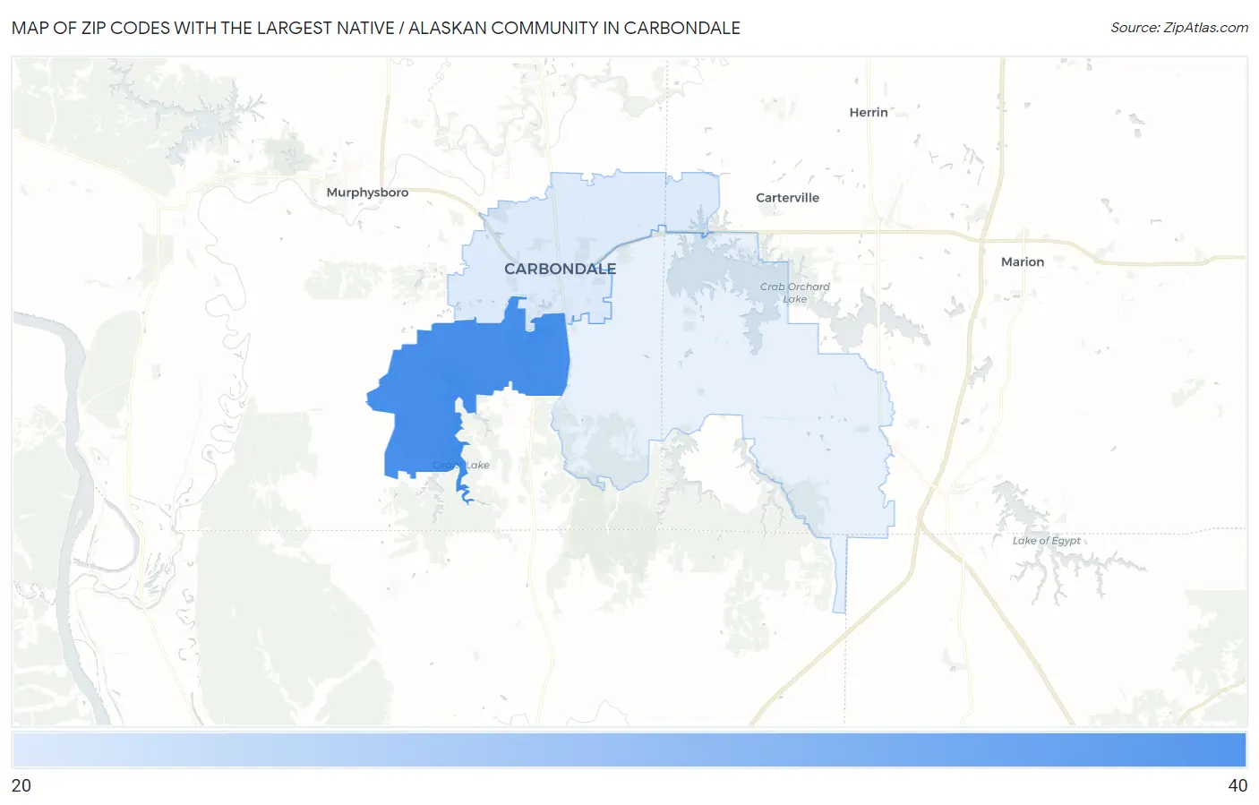Zip Codes with the Largest Native / Alaskan Community in Carbondale Map