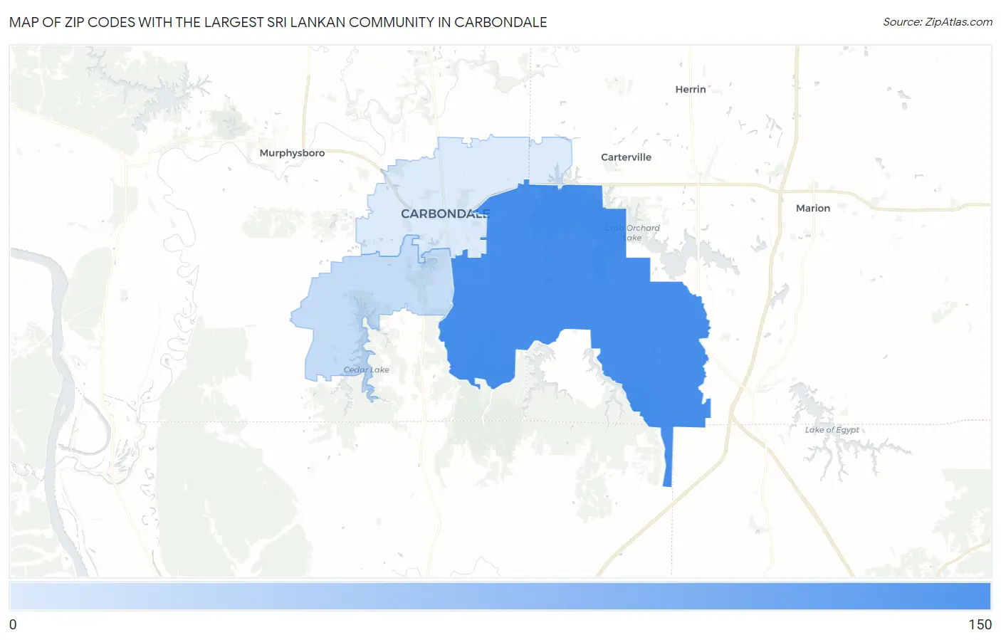 Zip Codes with the Largest Sri Lankan Community in Carbondale Map