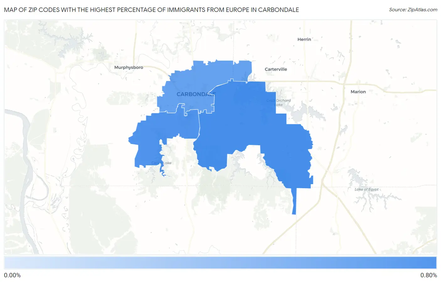Zip Codes with the Highest Percentage of Immigrants from Europe in Carbondale Map