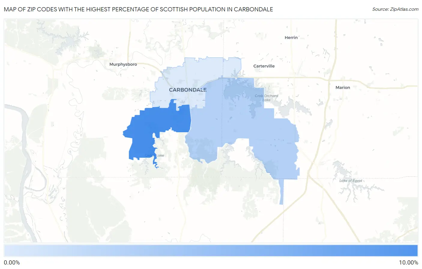 Zip Codes with the Highest Percentage of Scottish Population in Carbondale Map