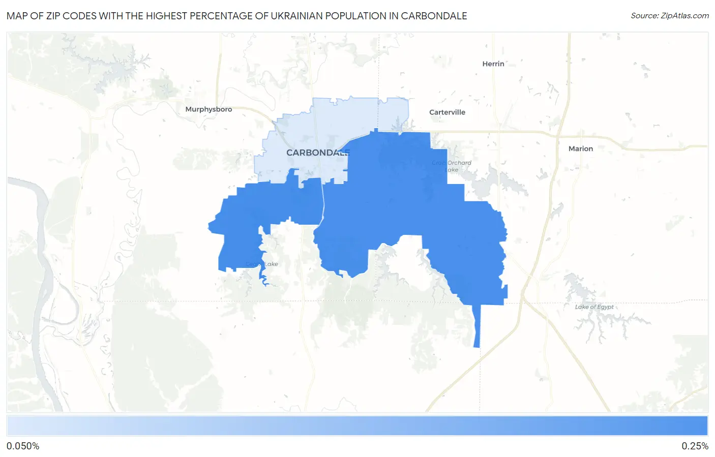 Zip Codes with the Highest Percentage of Ukrainian Population in Carbondale Map