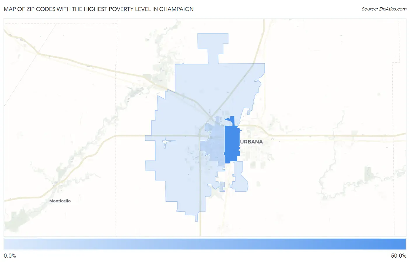 Zip Codes with the Highest Poverty Level in Champaign Map
