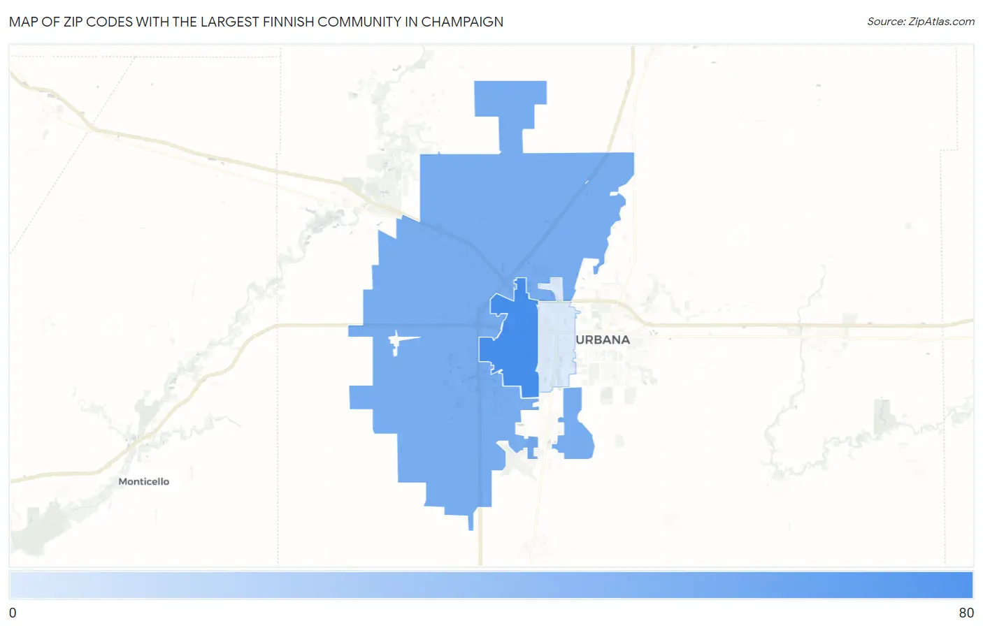 Zip Codes with the Largest Finnish Community in Champaign Map