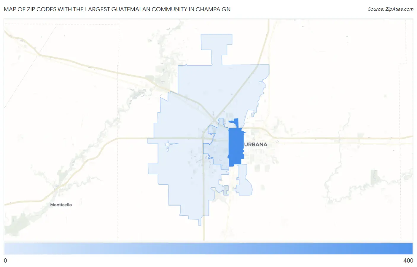 Zip Codes with the Largest Guatemalan Community in Champaign Map